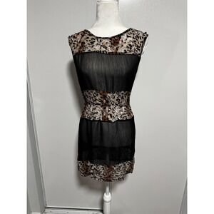 Speckless Black Leopard Print Sheer Mini Dress - Sleeveless Party Cocktail Small